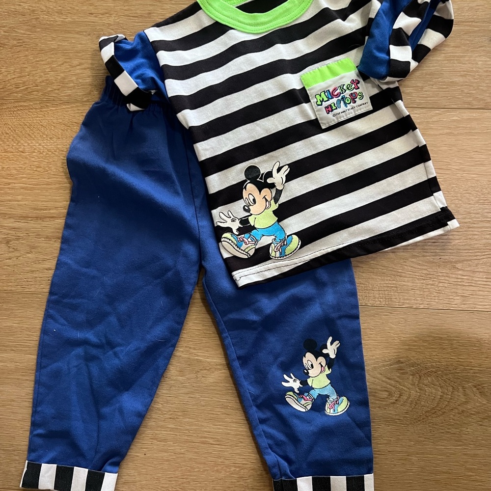 Vintage Mickey Mouse Striped Kids set - Black, White, Blue